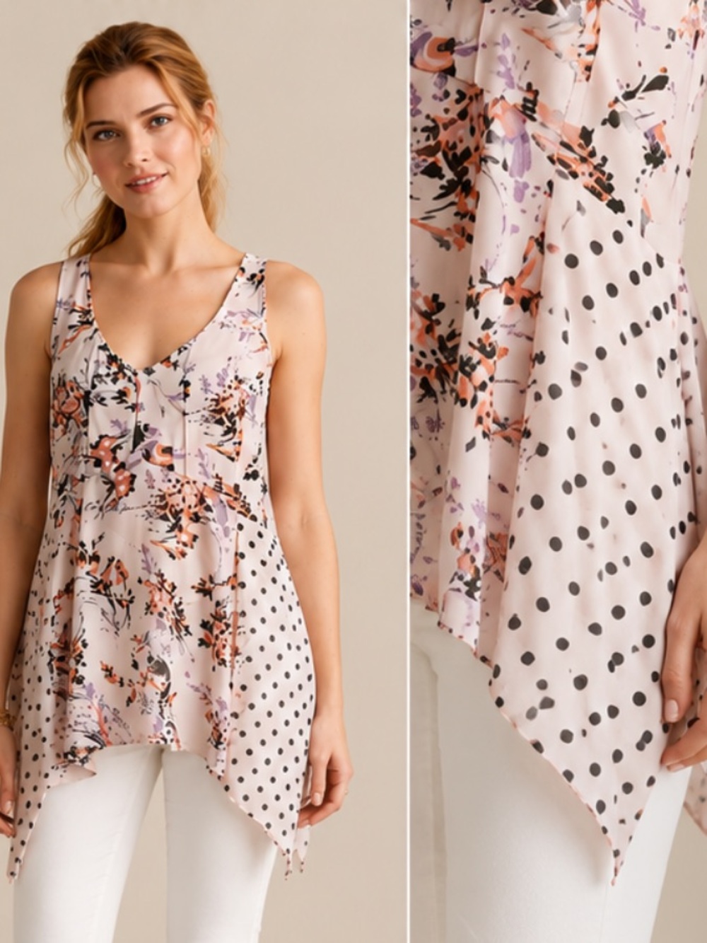Anthropologie Vanessa Virginia Garden Pop Floral Polka Dot Tank Top